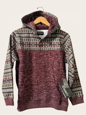 Hooey Men’s Maroon Jimmy Aztec Patterned Pullover Hoodie 0167